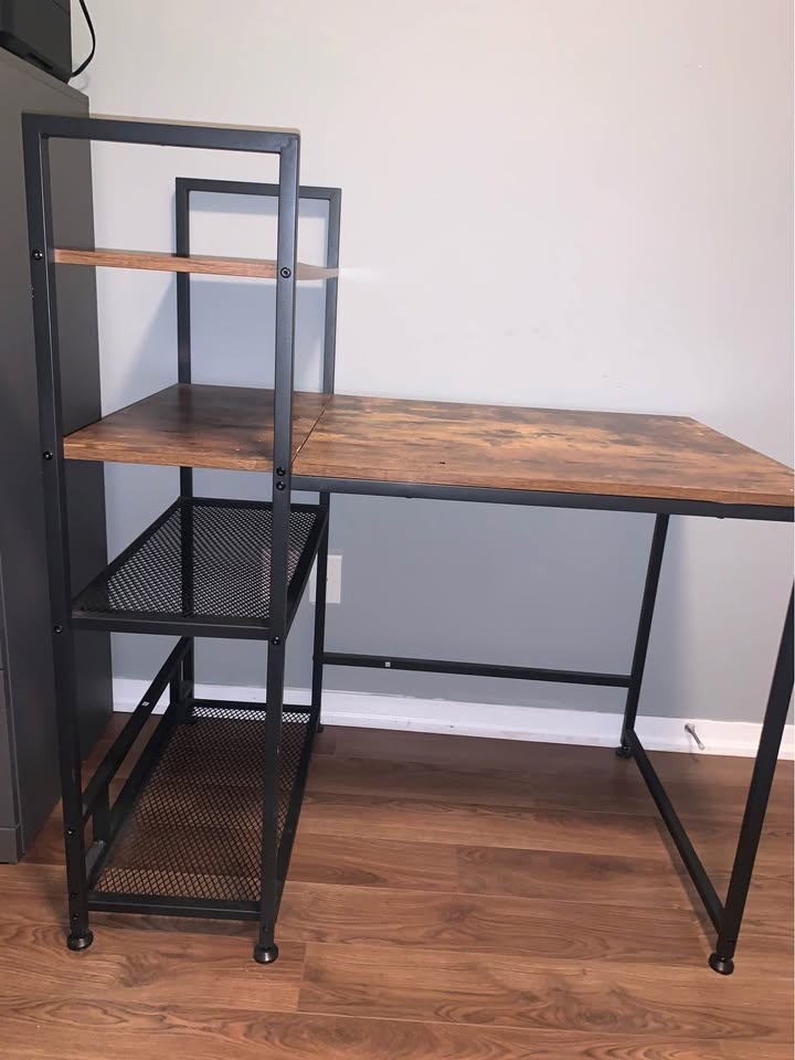 Wood Office Desk with 4-Tier Shelves combo with chair - photo 2
