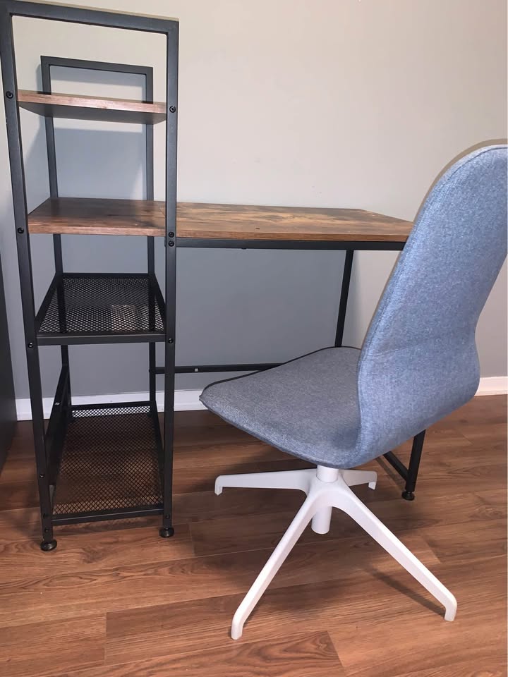 Wood Office Desk with 4-Tier Shelves combo with chair - photo 4