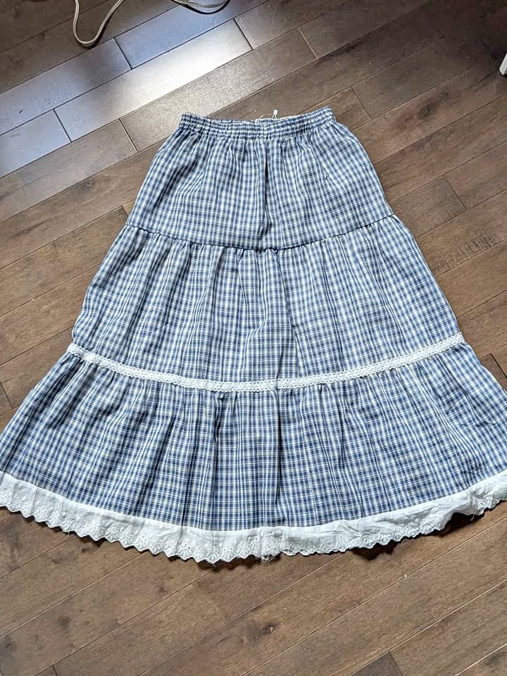 Blue Gingham Lace Maxi Skirt 💙
