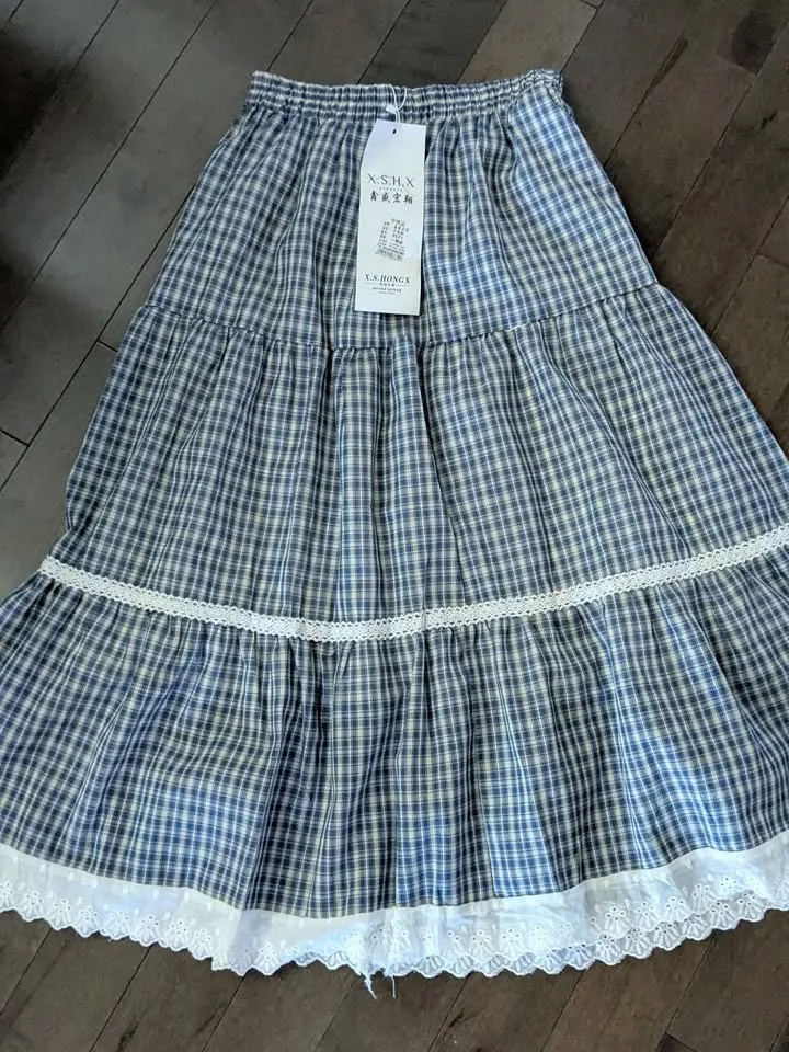 Blue Gingham Lace Maxi Skirt 💙 image indicator(3)