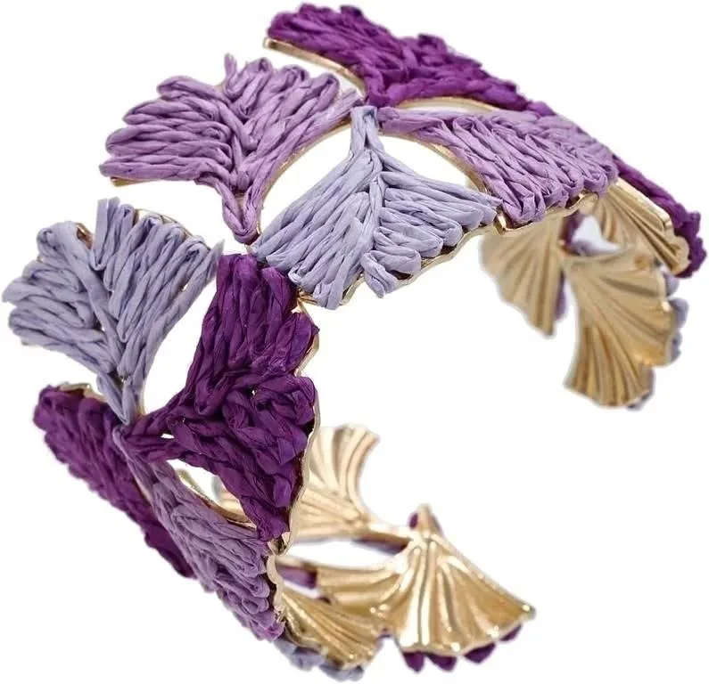 Raffia Bracelet: Adjustable Cuff, Ginkgo Leaf thumbnail