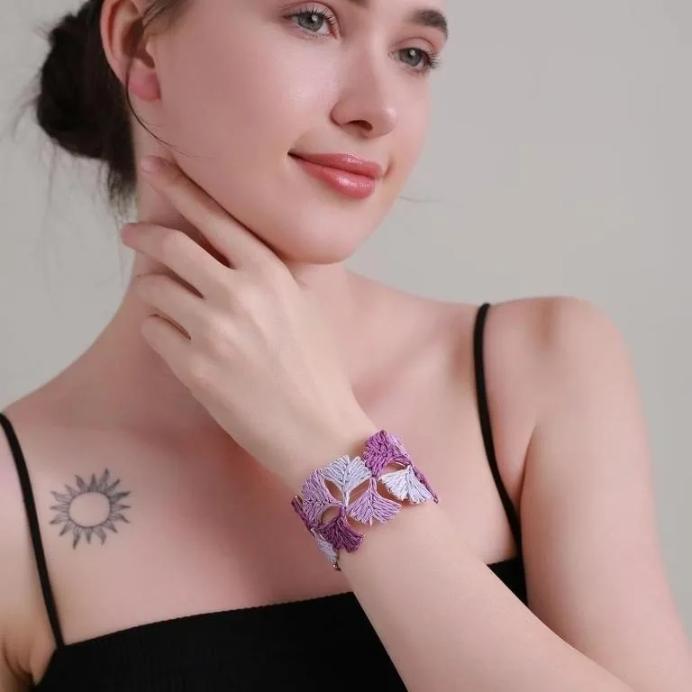 Raffia Bracelet: Adjustable Cuff, Ginkgo Leaf image indicator(2)