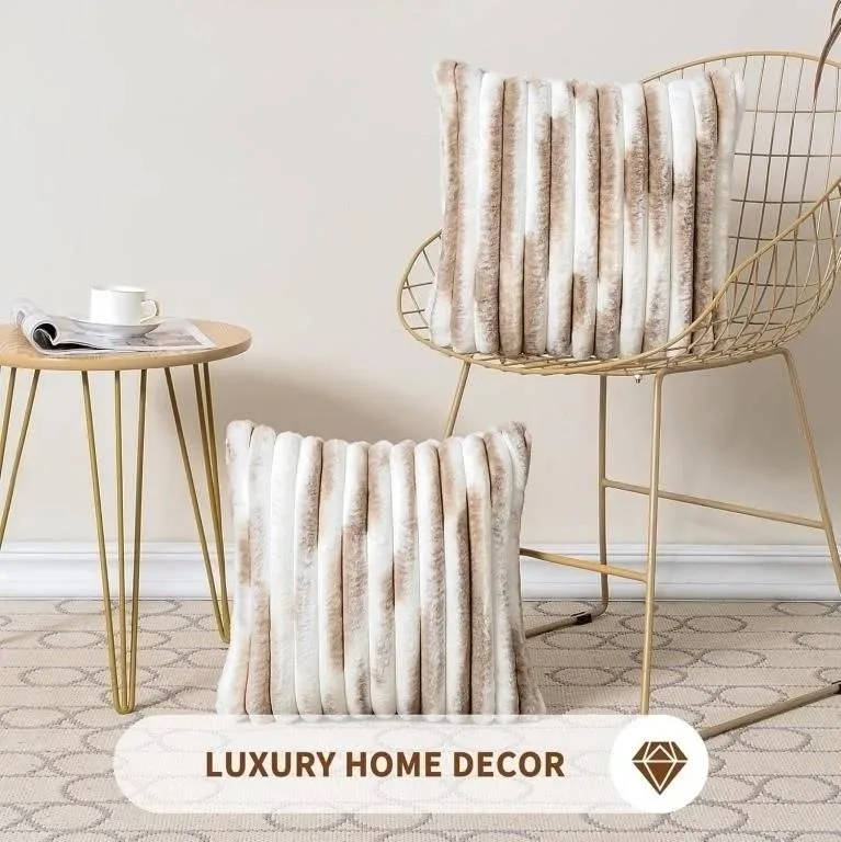 Set of 2 Soft Striped Faux Fur Pillow Covers 18 x 18 cm image indicator(2)