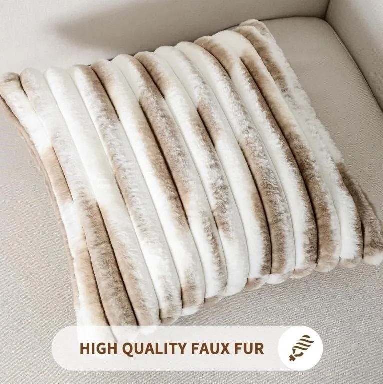 Set of 2 Soft Striped Faux Fur Pillow Covers 18 x 18 cm image indicator(3)