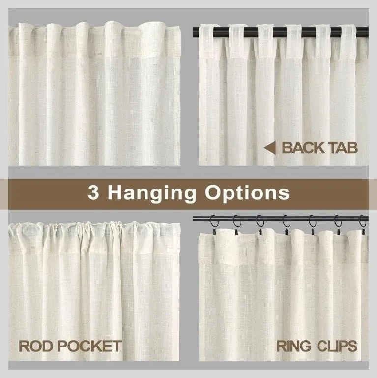 Natural Linen Curtains 84 Inch Length 2 Panel image indicator(4)