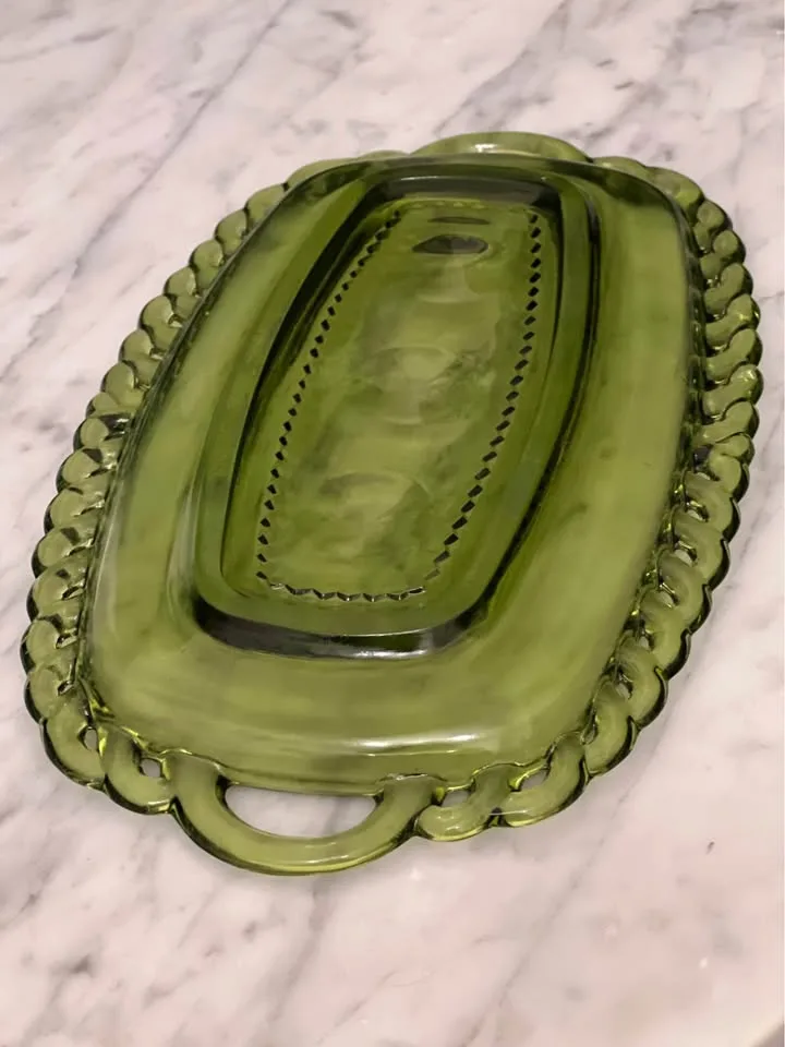 Vintage Kings Crown Green Glass Tray image indicator(4)