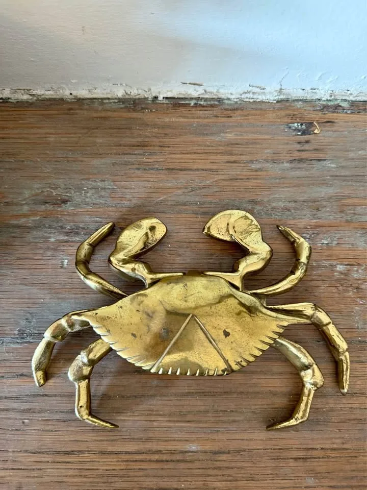VINTAGE Solid Brass Crab Ashtray / Trinket Box thumbnail