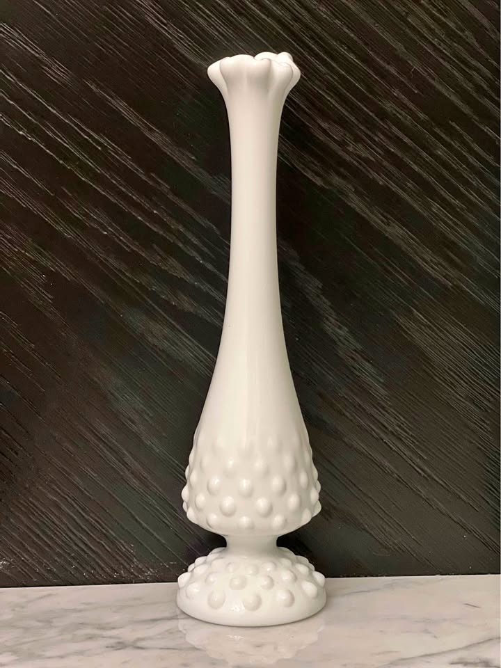 Vintage Fenton Hobnail white milk glass swung bud vase