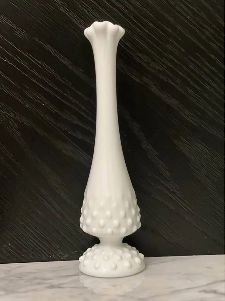 Vintage Fenton Hobnail white milk glass swung bud vase image indicator(2)