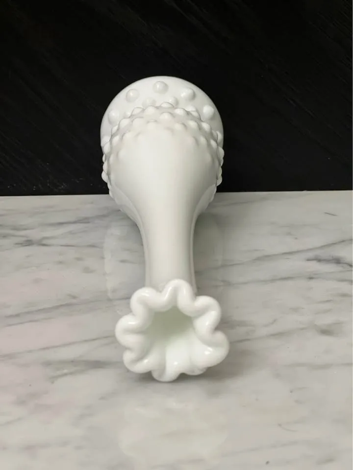 Vintage Fenton Hobnail white milk glass swung bud vase image indicator(3)