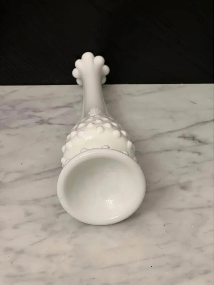 Vintage Fenton Hobnail white milk glass swung bud vase image indicator(4)