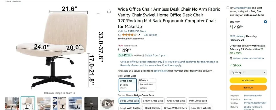 BNIB SEALED BEIGE ROLLING OFFICE CHAIR image indicator(2)