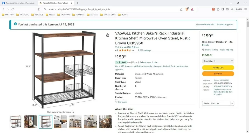 GOOD CONDITION KITCHEN BAKERS RACK image indicator(3)