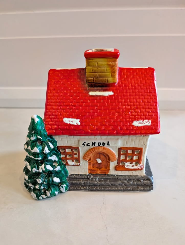 Christmas Village Ceramic School House Tealight lit