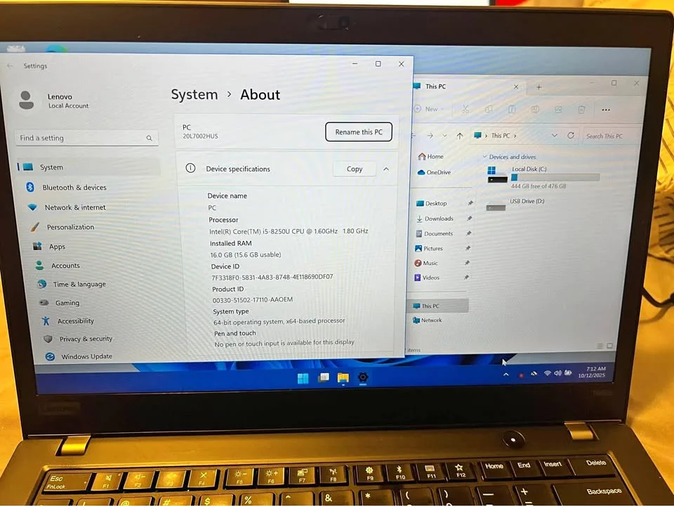 Lenovo thinkpad T480s core i5 - 8th gen for sale thumbnail