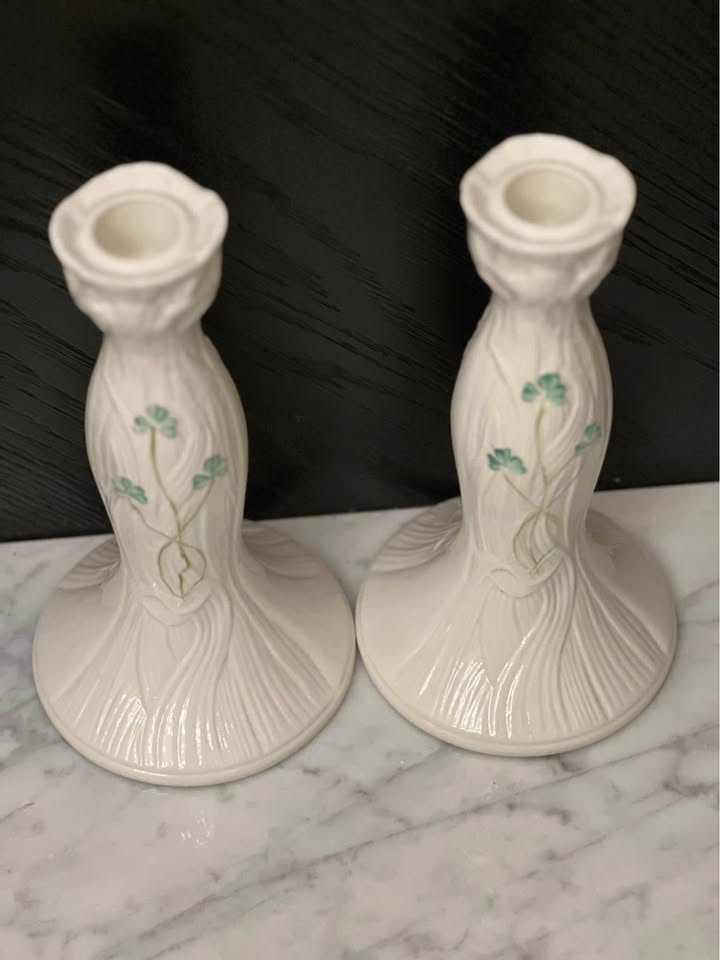 Belleek Irish Shamrock Daisy candlesticks - photo 2