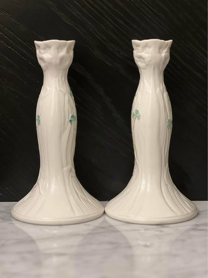 Belleek Irish Shamrock Daisy candlesticks - photo 3