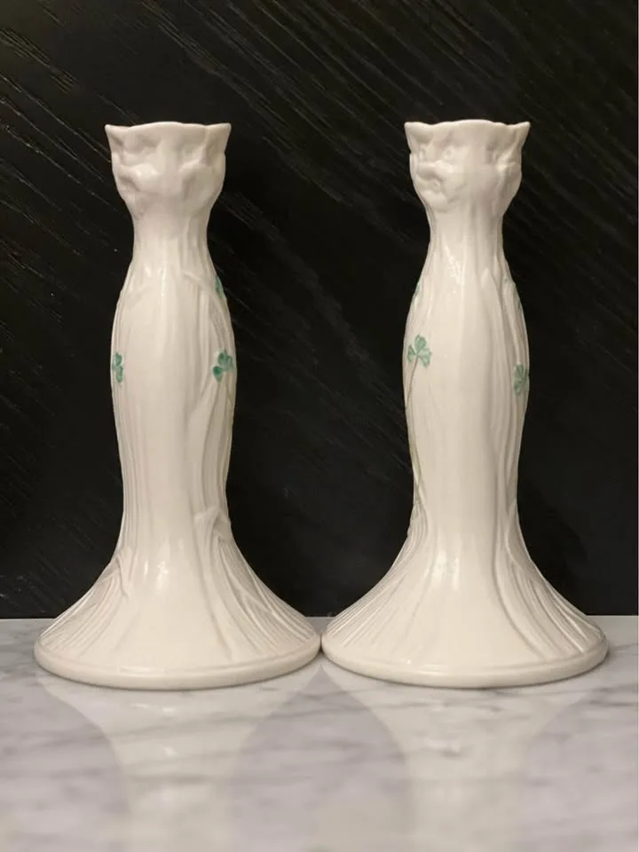 Belleek Irish Shamrock Daisy candlesticks image indicator(3)