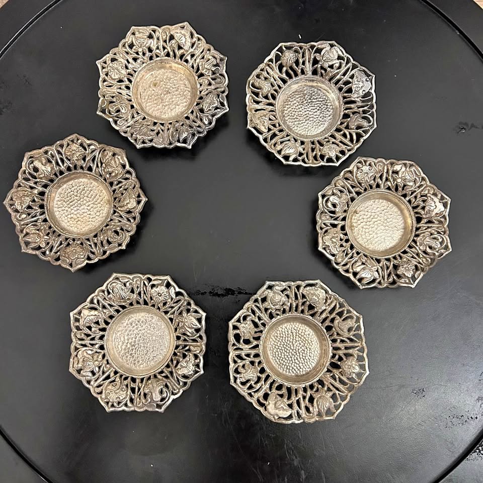 Vintage Ornate Silver-Plated Coaster Set (6 pcs)