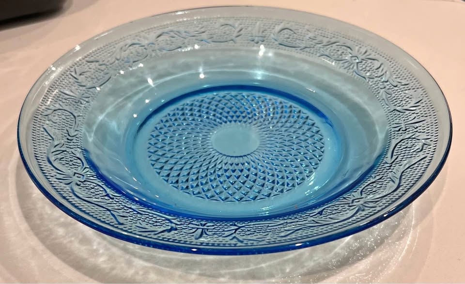 Vintage Indiana Glass Bowl Fleur de Lis Blue Glass