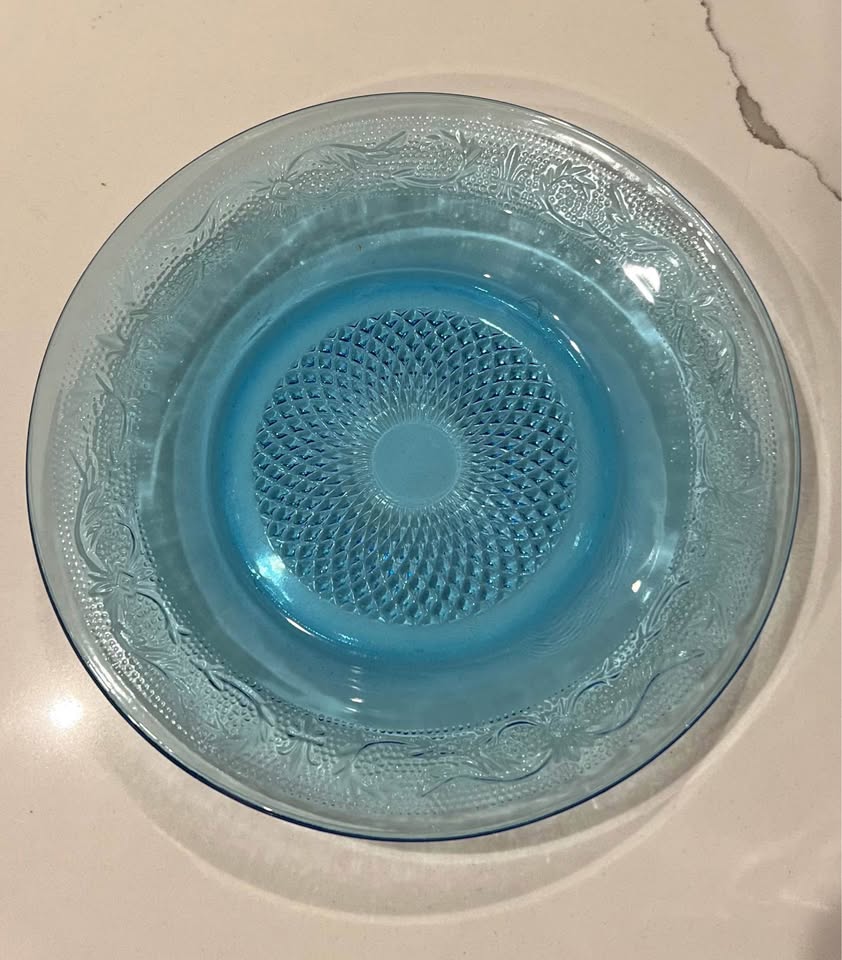 Vintage Indiana Glass Bowl Fleur de Lis Blue Glass - photo 2