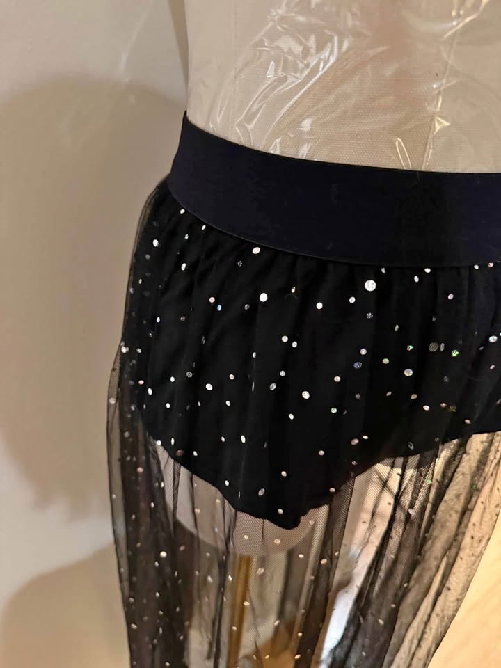 Sequin Decor Pleated Mesh Skirt