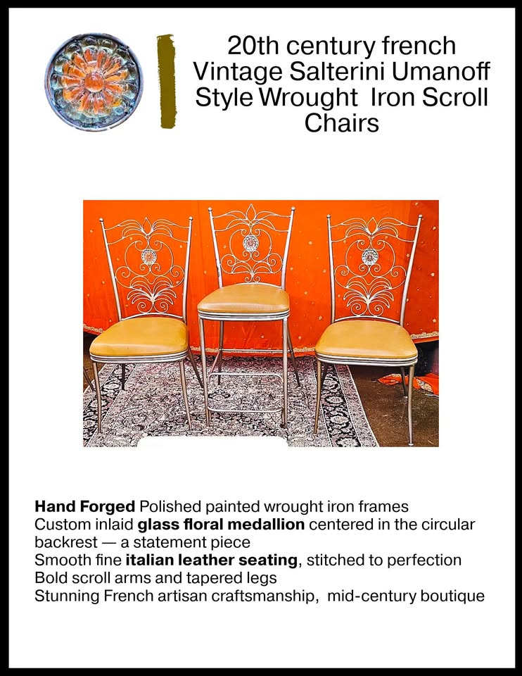 Salterini Umanoff Style Wrought Iron Scroll Chairs 🪑