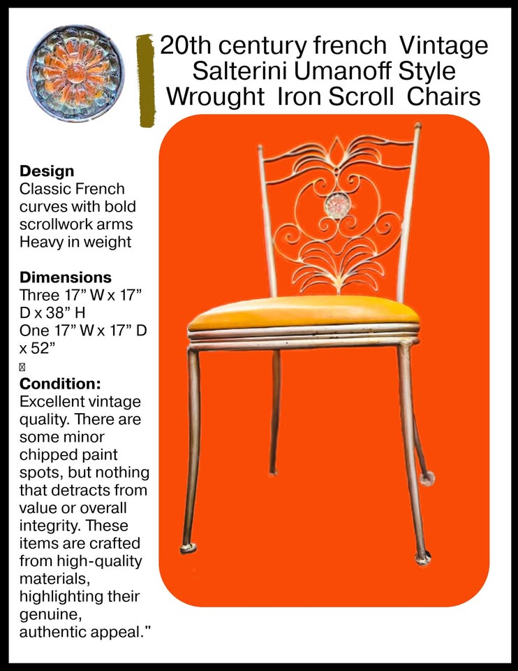 Salterini Umanoff Style Wrought Iron Scroll Chairs 🪑 - photo 3