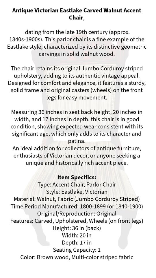 Antique Victorian Eastlake Carved Walnut Accent Chair 🪑 - photo 2