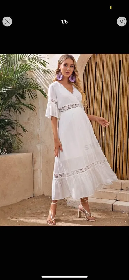 SHEIN Maternity Lace Insert Ruffle Hem Dress L (8/10) thumbnail