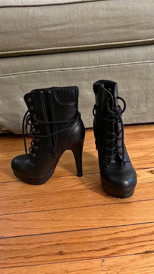 Call It Spring Black Lace Up Boots size: 5 thumbnail