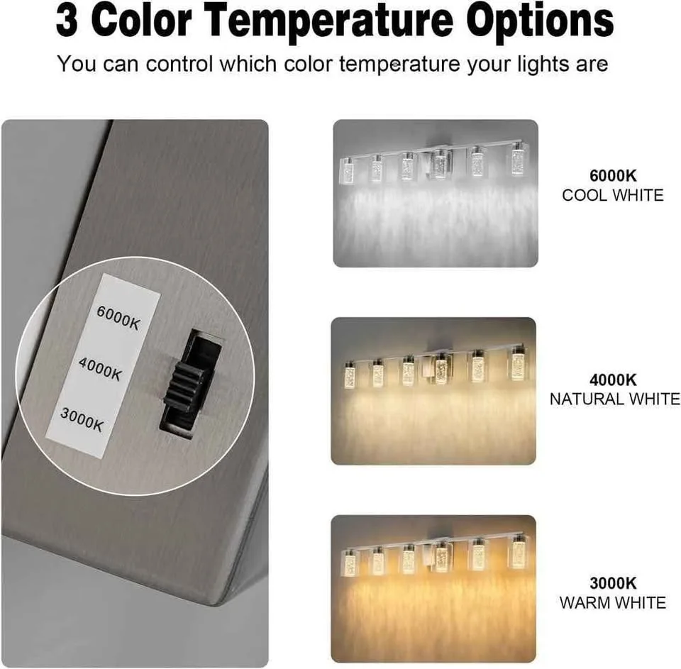 6 Light Brushed Nickel Vanity Light LED with 3 colour modes image indicator(4)