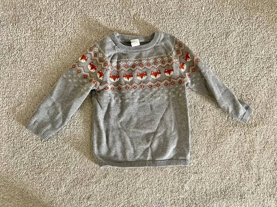 Christmas themed sweater with cute foxes - 12-18M thumbnail