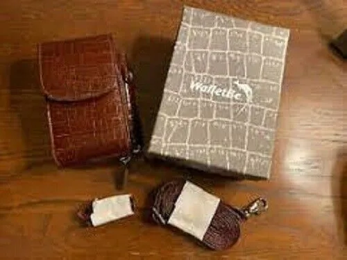 New WalletBe Brown Leather Croc Embossed Wallet thumbnail