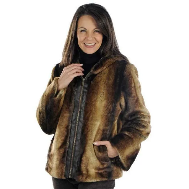 Chinchilla Faux Fur Jacket w/ Hoodie Size XL thumbnail