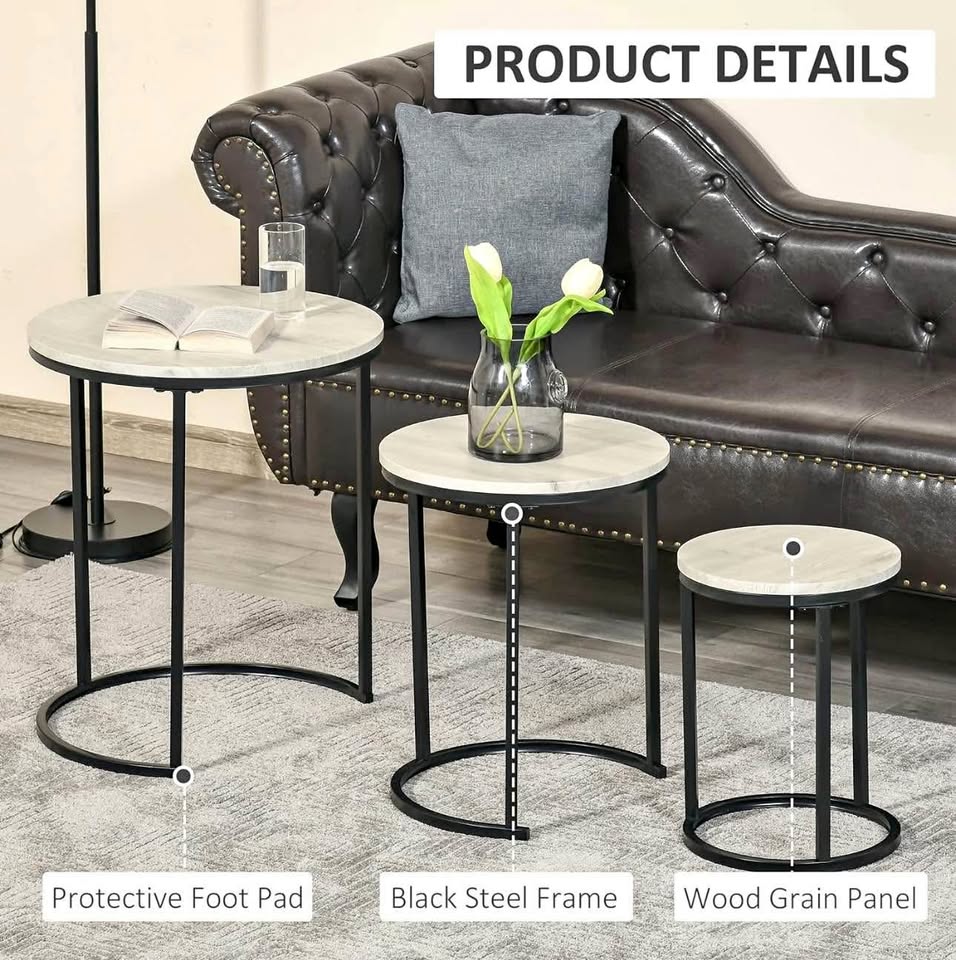 Nesting Tables Set of 3, Round Coffee Table, Modern