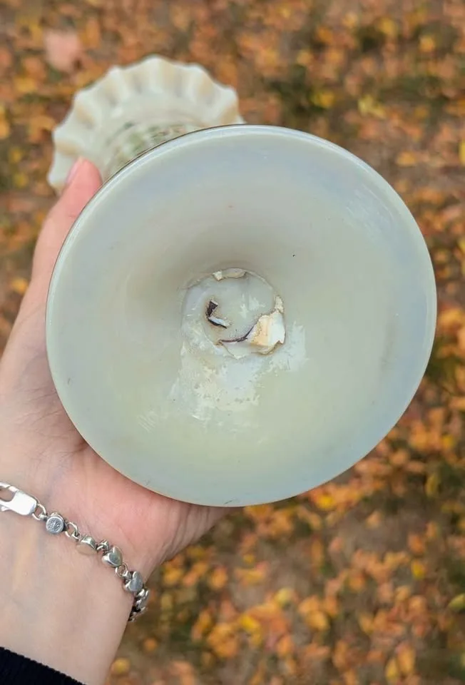 Hand-Blown/Painted Antique Milk Glass Vase image indicator(2)