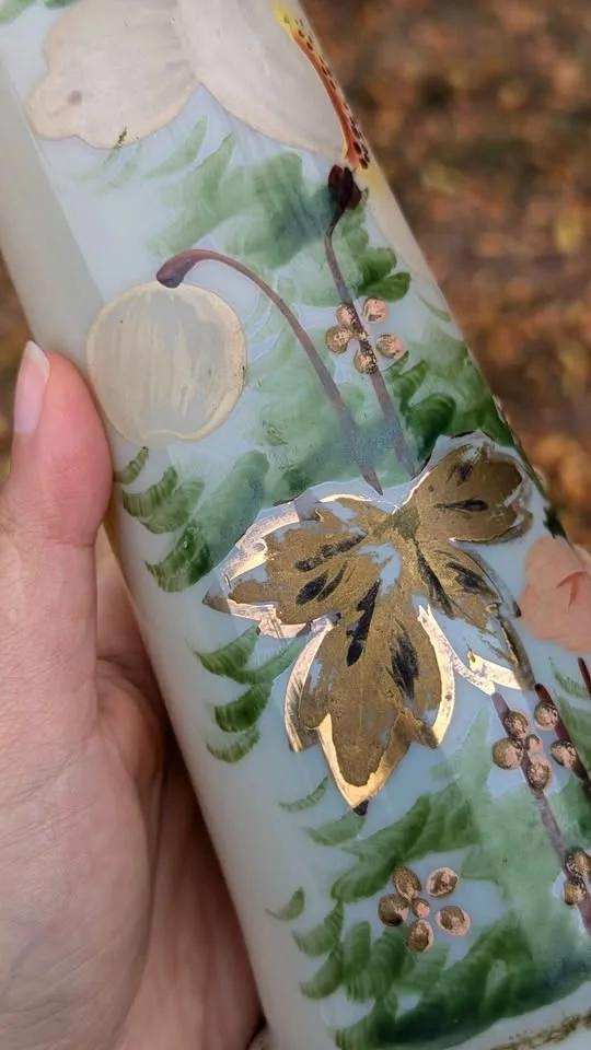 Hand-Blown/Painted Antique Milk Glass Vase image indicator(5)