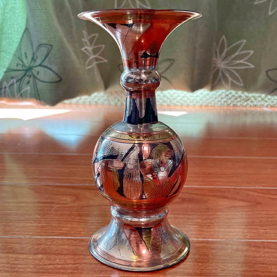 Vintage Egyptian Tri-Color Metal Vase