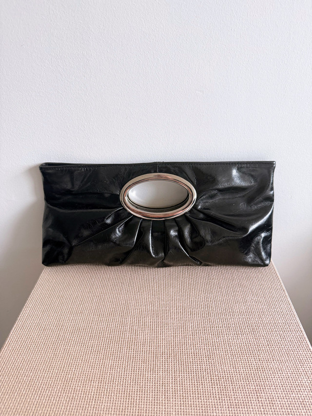 Black Patent & Silver Clutch