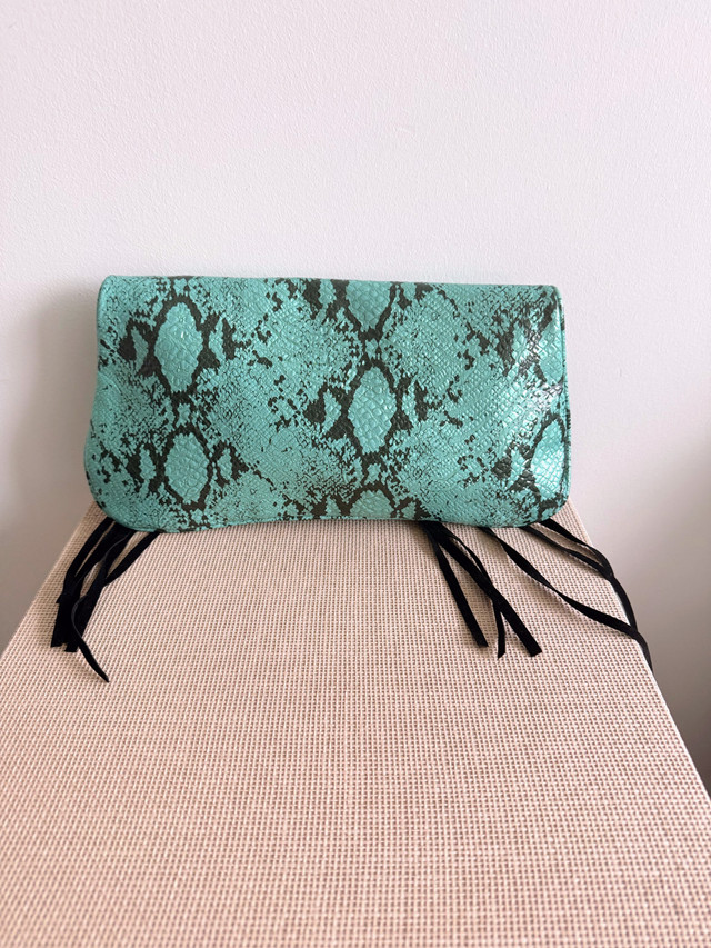 Teal & Black Snakeskin Clutch