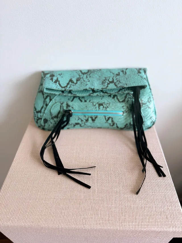 Teal & Black Snakeskin Clutch image indicator(3)