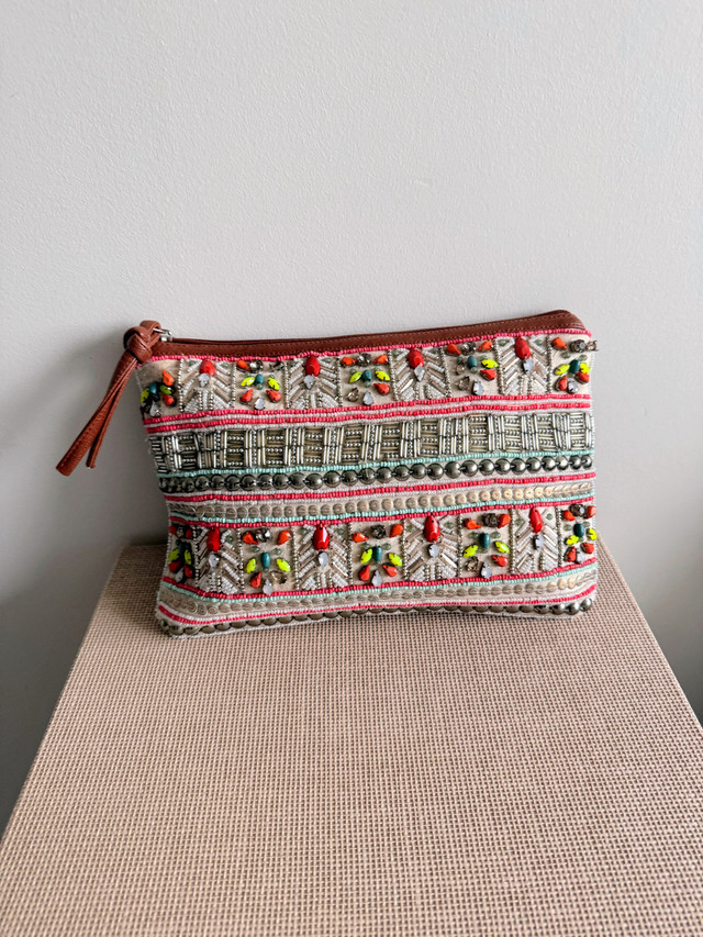 Aldo Brown Leather Beaded Clutch - photo 2