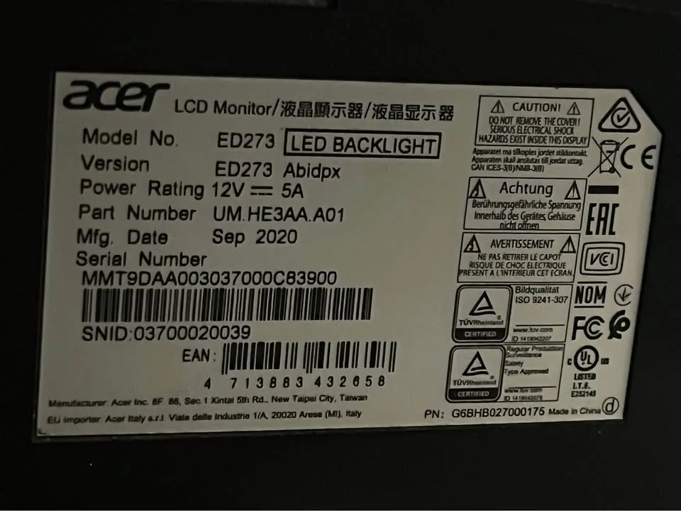 Acer ED273 27” Curved Gaming Monitor (144 Hz) image indicator(2)