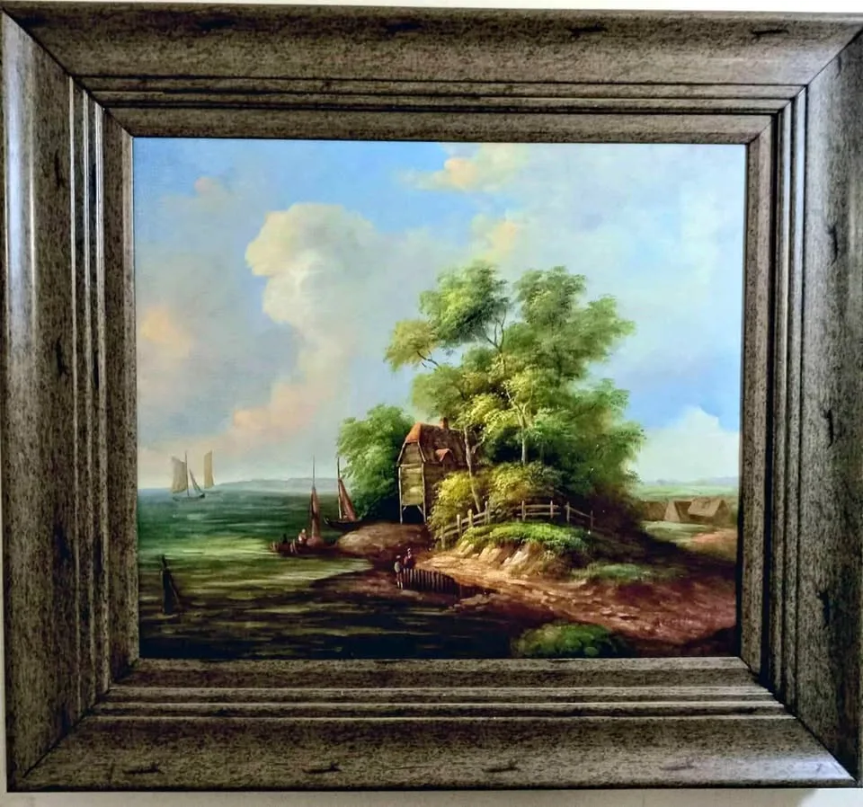 Large Signed Antique Original Oil Painting 34 by 29 inches thumbnail