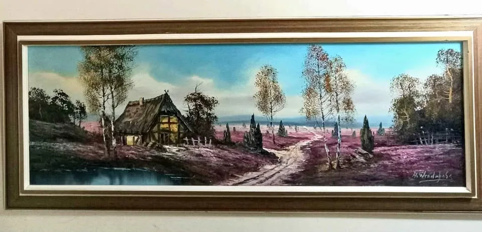 A Masterpiece Signed Mid Century Oil Painting 53 by 21 inches thumbnail