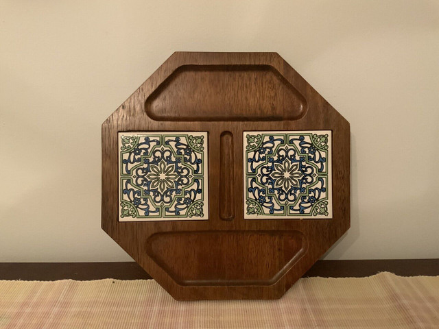 Wooden and Tile Octagonal MCM Cheese BOARD MADE in Japan