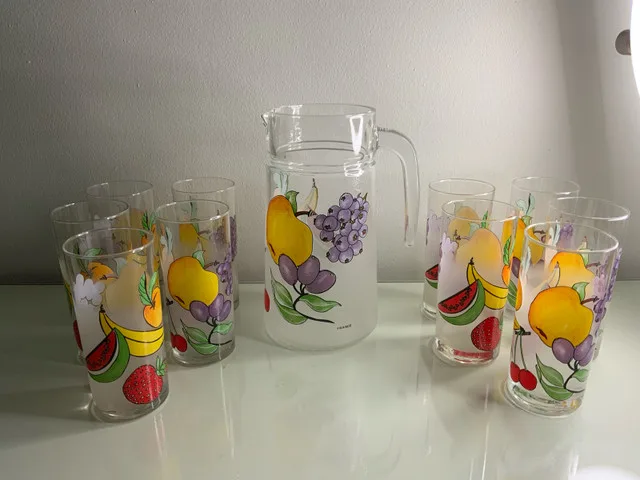 Vintage France Frosted Fruit Glasses and Pitcher thumbnail