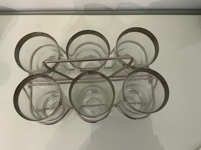 MCM 6 Highball glasses Silver rim with Chrome Caddy Carrier - photo 2