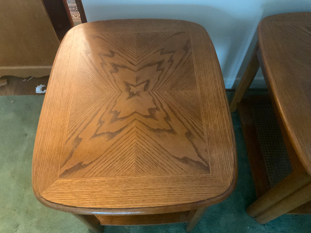 Pair of Solid Wood End Tables with Cane SHELF AND DRAWERS - photo 2